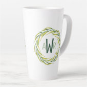 Tasse Latte Aquarelle vert cadre Monogramme ID667 (Angle droit)