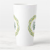 Tasse Latte Aquarelle vert cadre Monogramme ID667 (Devant)