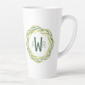 Tasse Latte Aquarelle vert cadre Monogramme ID667 (Droite)