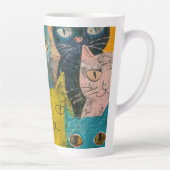 Tasse Latte Aquarelle Vintage Chat Abstrait (6) (Droite)