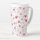 Tasse Latte Aquarelle Whimsical Coeurs et Motif Feuille (Angle droit)