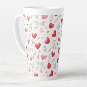 Tasse Latte Aquarelle Whimsical Coeurs et Motif Feuille (Angle gauche)