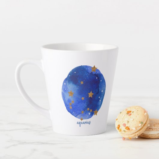 Tasse Latte Aquarius Aquarelle Nuit Ciel Constellation Zodiac (En situation)