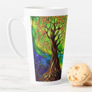 Tasse Latte Arbre coloré de la vie Vitrail Look II