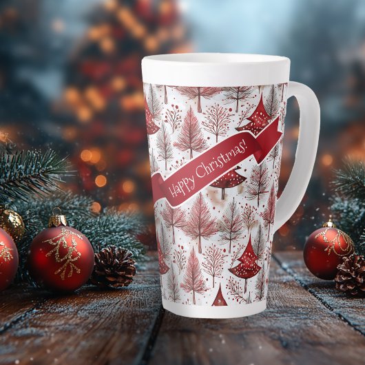 Tasse Latte Arbre de Noël blanc rouge Motif #4 ID1009