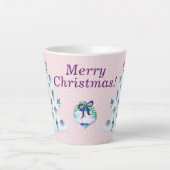 Tasse Latte Arbre de Noël blanc sur rose neige (Devant)
