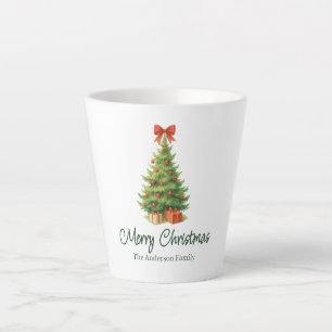 Tasse Latte Arbre de Noël élégant avec Bow rouge et présents -