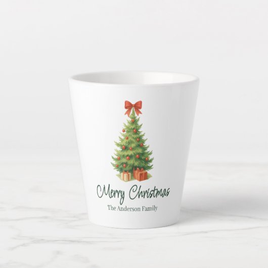 Tasse Latte Arbre de Noël élégant avec Bow rouge et présents - (Devant)