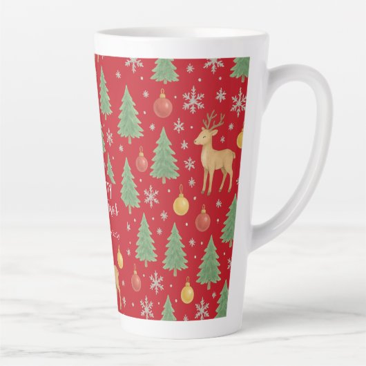 Tasse Latte Arbre de Noël et rennes aquarelles - (Droite)