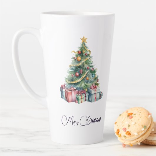 Tasse Latte Arbre de Noël Rainbow Watercolor (En situation)