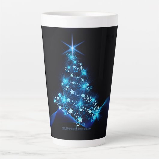 Tasse Latte arbre de Noël stylisé SlipperyJoe bleu brillant s (Devant)