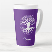Tasse Latte Arbre de vie violet et blanc Monogramme (Angle droit)