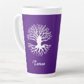 Tasse Latte Arbre de vie violet et blanc Monogramme (Angle gauche)