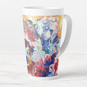 Tasse Latte Arbre en fleurs rouge abstrait bleu bleu jaune Fle