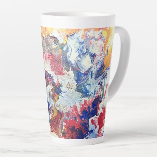 Tasse Latte Arbre en fleurs rouge abstrait bleu bleu jaune Fle (Angle droit)