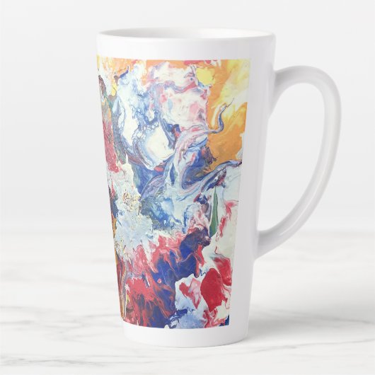 Tasse Latte Arbre en fleurs rouge abstrait bleu bleu jaune Fle (Droite)