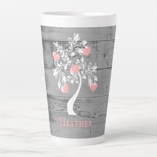 Tasse Latte Arbre rose des coeurs Tlatte personnalisée (Devant)
