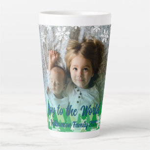 Tasse Latte Arbres de Noël Snowflakes blanc Joie au monde