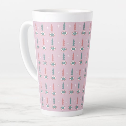 Tasse Latte Arbres de Noël Snowflakes vert rose (Angle gauche)