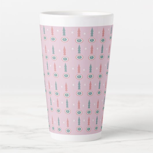 Tasse Latte Arbres de Noël Snowflakes vert rose (Devant)