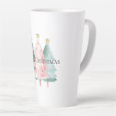 Tasse Latte Arbres de Noël verts roses étoiles d'or (Angle droit)