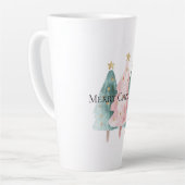 Tasse Latte Arbres de Noël verts roses étoiles d'or (Angle gauche)