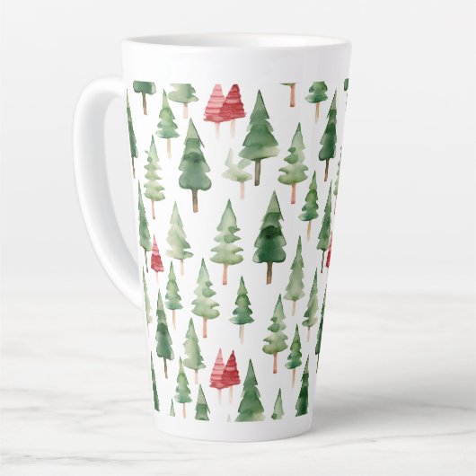 Tasse Latte Arbres de Noël verts rouges (Angle gauche)