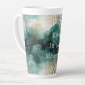 Tasse Latte Arbres verts dorés avec oiseaux Noël (Angle gauche)
