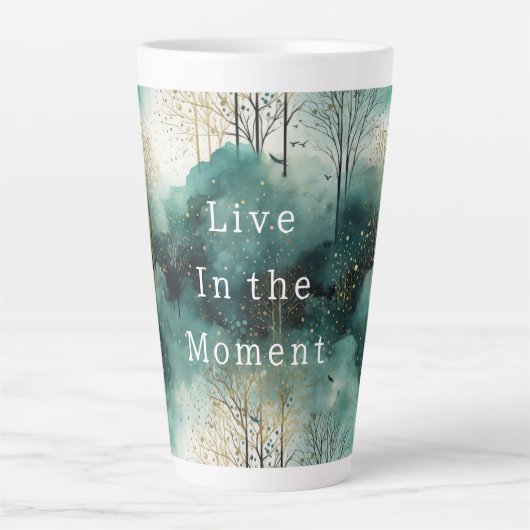Tasse Latte Arbres verts dorés avec oiseaux Noël (Devant)
