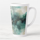 Tasse Latte Arbres verts dorés avec oiseaux Noël (Droite)