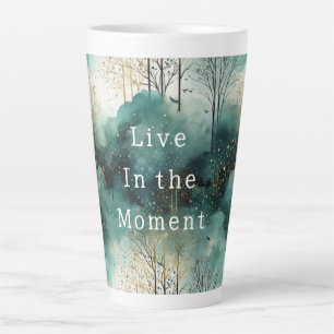 Tasse Latte Arbres verts en or avec oiseaux Noël