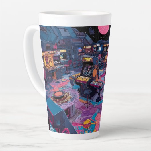 Tasse Latte Arcade Rétro Futuriste dans l'Espace (Angle gauche)