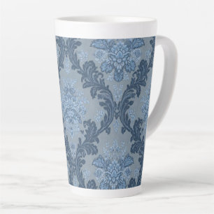 Tasse Latte Ardoise Bleu Fumé Poudre Bleue Douce Élégant Damas
