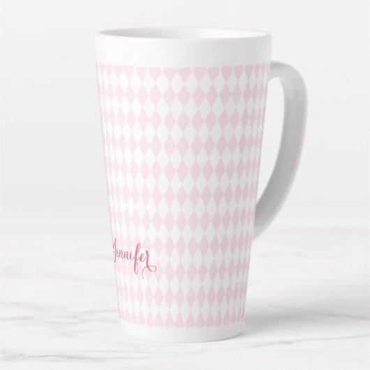 Tasse Latte Arlequin rose rétro Motif Élégant Monogramme (Angle droit)