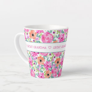 Tasse Latte Arrière-grand-mère fleurs rose orange vert tout au