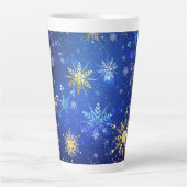 Tasse Latte Arrière - plan Bleu XMAS avec des flocons de neige (Devant)