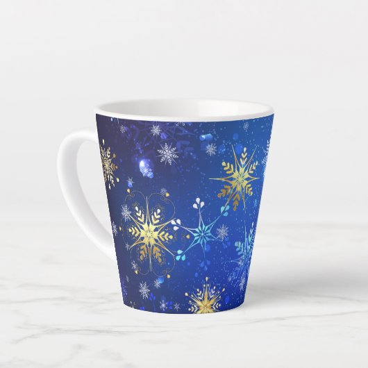 Tasse Latte Arrière - plan Bleu XMAS avec des flocons de neige (Angle gauche)