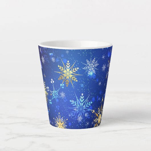 Tasse Latte Arrière - plan Bleu XMAS avec des flocons de neige (Devant)