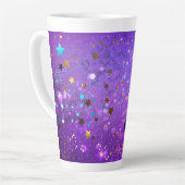 Tasse Latte Arrière - plan de feuille violet avec étoiles (Angle gauche)