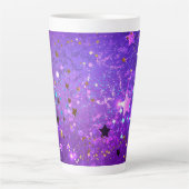 Tasse Latte Arrière - plan de feuille violet avec étoiles (Devant)