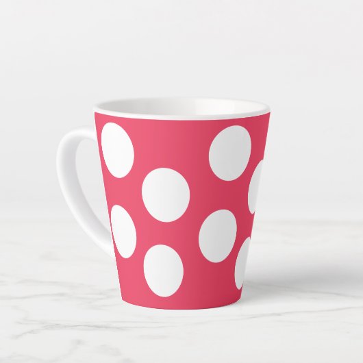 Tasse Latte Arrière - plan rouge avec cercles blancs. Point Po (Angle gauche)