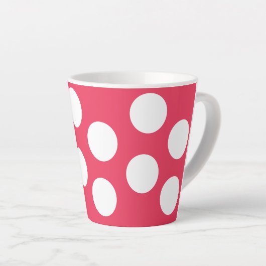 Tasse Latte Arrière - plan rouge avec cercles blancs. Point Po (Angle droit)