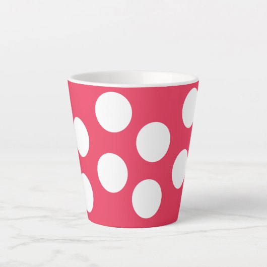 Tasse Latte Arrière - plan rouge avec cercles blancs. Point Po (Devant)