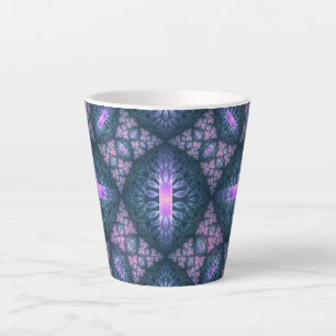 Tasse Latte Art abstrait de motif fractal 3D bleu violet rose