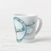 Tasse Latte Art Abstrait moderne Fractal Bleu Turquoise Gris (Angle droit)