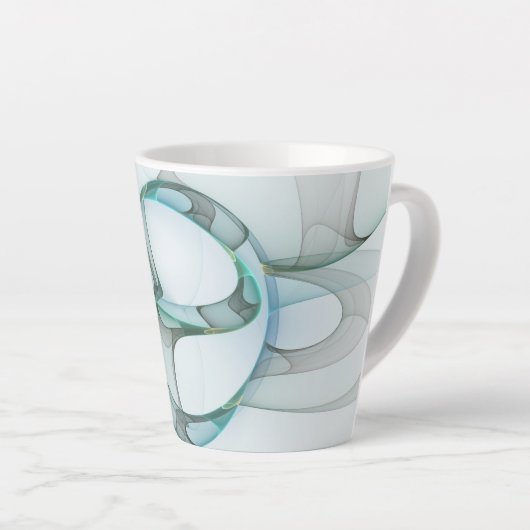 Tasse Latte Art Abstrait moderne Fractal Bleu Turquoise Gris (Angle droit)