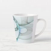 Tasse Latte Art Abstrait moderne Fractal Bleu Turquoise Gris (Droite)