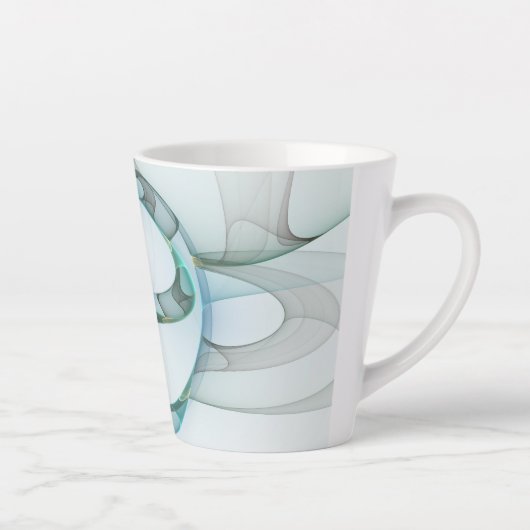 Tasse Latte Art Abstrait moderne Fractal Bleu Turquoise Gris (Droite)