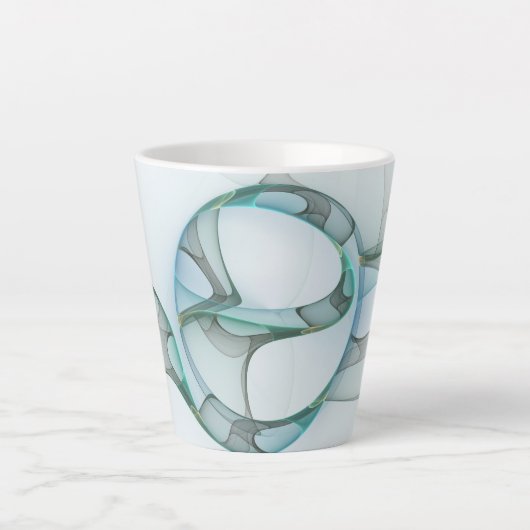 Tasse Latte Art Abstrait moderne Fractal Bleu Turquoise Gris (Devant)