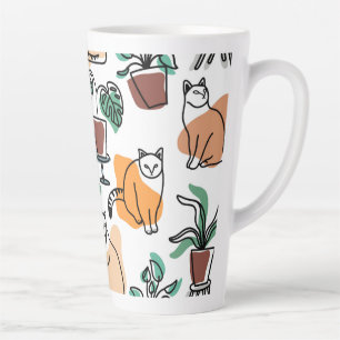 Tasse Latte Art de trait dessin chats et fleurs